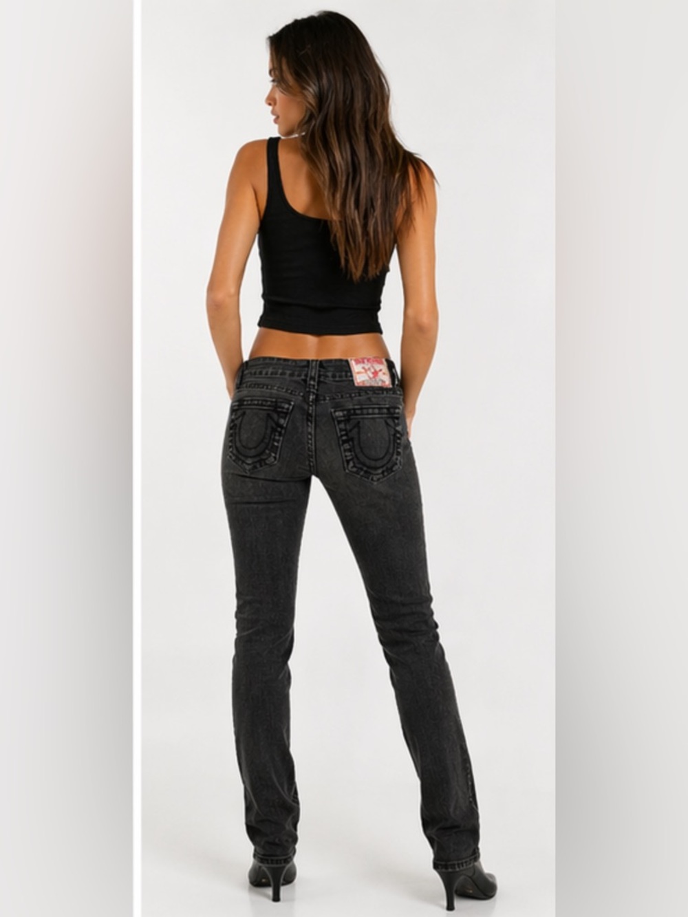 True Religion Stella Big T Black Jeans 29 Made in USA Skinny Low Rise Vintage - Picture 2 of 14